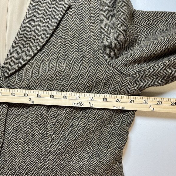 Vintage Dressbarn Wool Blend Blazer‎ Size 16 Brown Herringbone Floral Applique - Picture 6 of 9